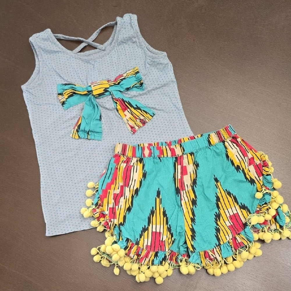 MUSTARD PIE Striped Polka Dot Set Aztec‎ Pattern Turquoise Yellow Red Girls 6X